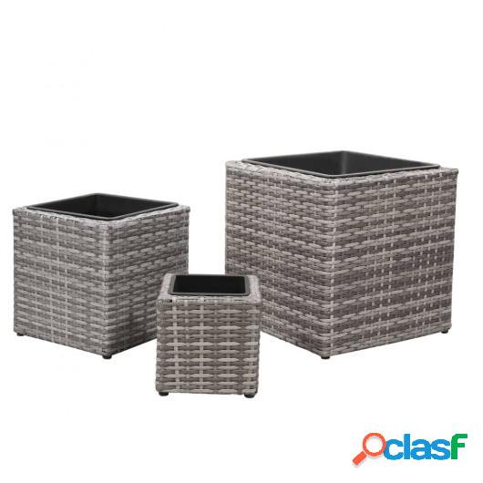 Conjunto de jardineras 3 piezas ratán sintético gris
