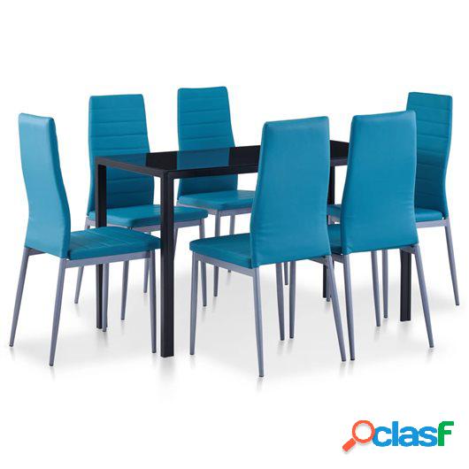 Conjunto de mesa y sillas de comedor 7 piezas azul