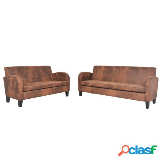Conjunto de sofás 2 piezas ante artificial marrón