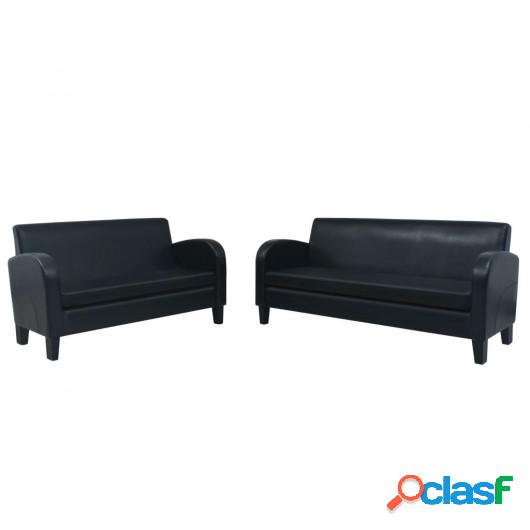 Conjunto de sofás de 2 piezas de cuero artificial negro