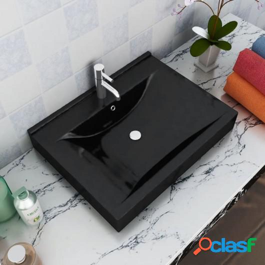 Elegante lavabo rectangular de ceramica negro agujero para