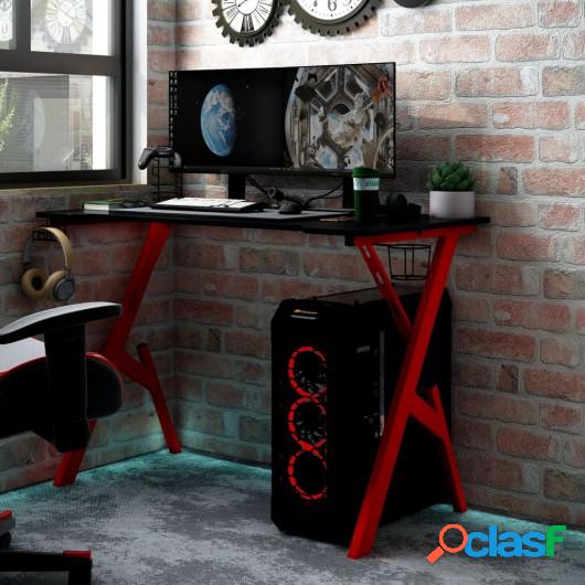 Escritorio para juegos con patas forma Y negro rojo 90x60x75