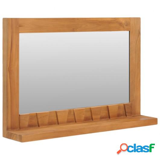 Espejo de pared con estante madera maciza de teca 60x12x40