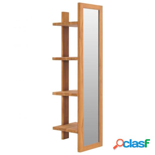 Espejo de pared con estantes madera de teca maciza 30x30x120