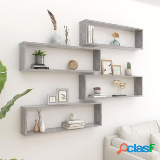 Estante cubo pared 4 uds aglomerado gris hormigón 100x15x30