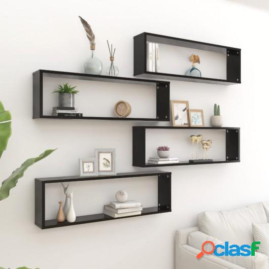 Estante cubo pared 4 uds aglomerado negro 100x15x30 cm