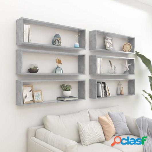 Estante cubo pared 6 uds aglomerado gris hormigón 100x15x30