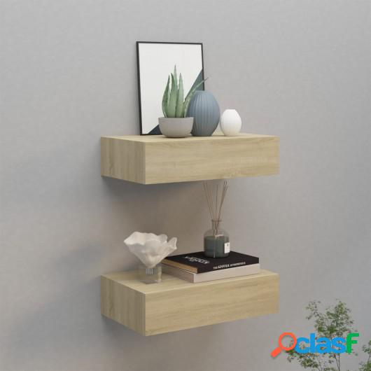 Estantes con cajón de pared 2 uds color roble MDF