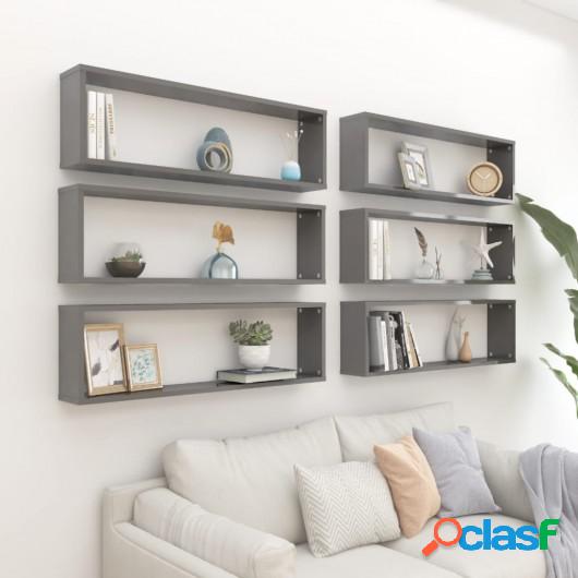 Estantes cubo pared 6 uds aglomerado gris brillo 100x15x30