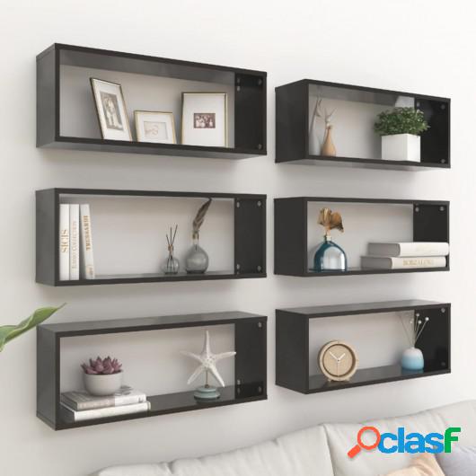 Estantes de pared 6 unidades aglomerado negro 60x15x23 cm