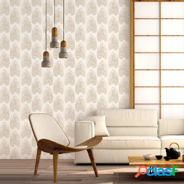 Evergreen Papel pintado Monstera Leaves blanco y beige