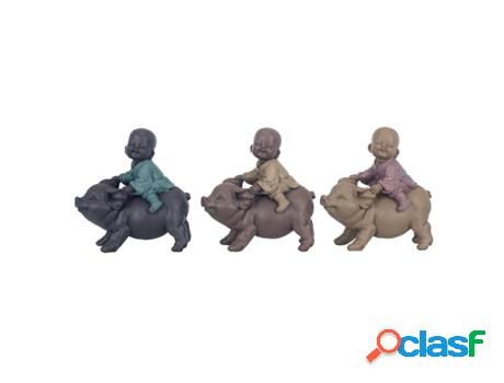 Figura Buda 3 Unidades Multicolor de Resina 13*7*12cm Figura