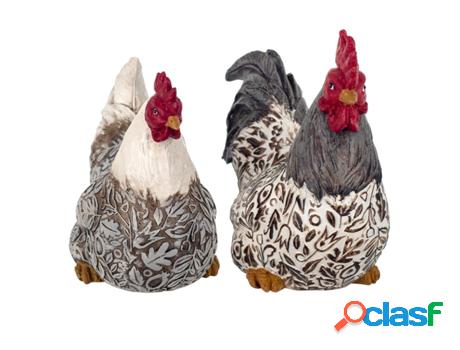 Figura Gallina 2 Unidades Multicolor de Resina 18*11*21cm