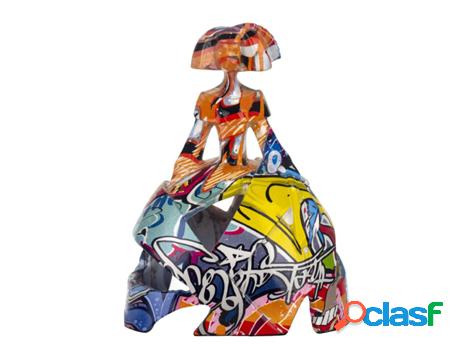 Figura Menina Grafiti Multicolor de Resina 15*8*12cm Figura