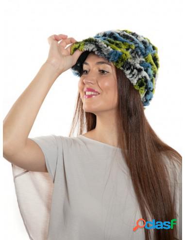 Gorro Visera Piel De Rex Natural Con Adorno Floral Amarillo