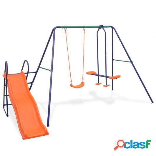 Juego de columpios de 3 asientos y tobogán naranja