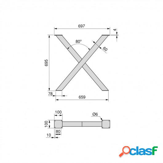 Juego de dos patas Cross en cruz para mesa, altura 695 mm,