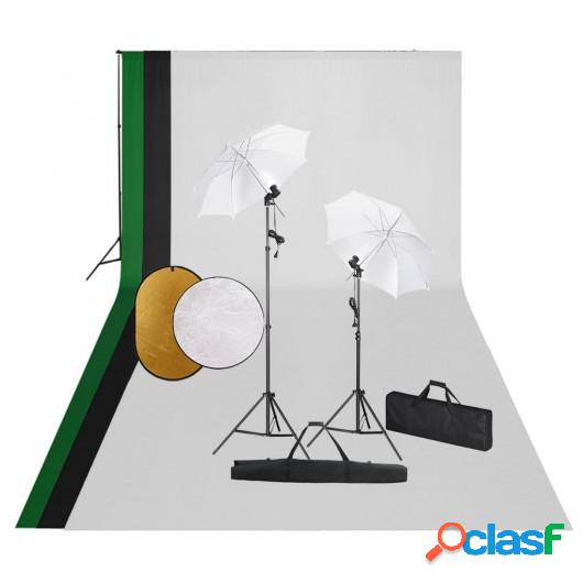 Kit de estudio fotográfico con lámparas, fondo y reflector