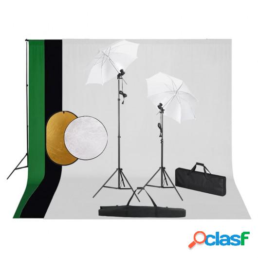 Kit estudio fotografía lámparas, sombrillas, fondo y