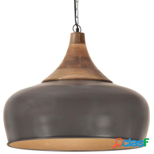 Lámpara colgante industrial hierro gris y madera 45 cm E27