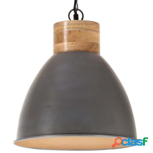 Lámpara colgante industrial hierro gris y madera 46 cm E27