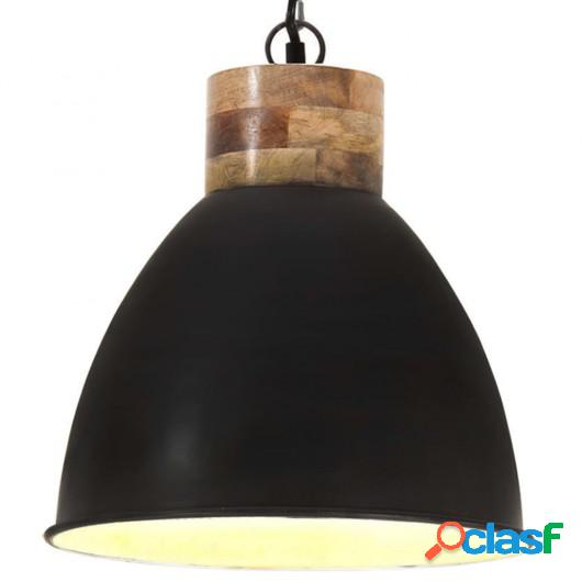 Lámpara colgante industrial hierro negro y madera 46 cm E27