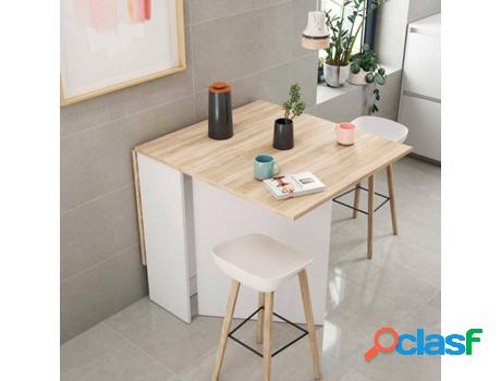 Mesa de Comedor HABITDESIGN Fly (Blanco Artik - Roble