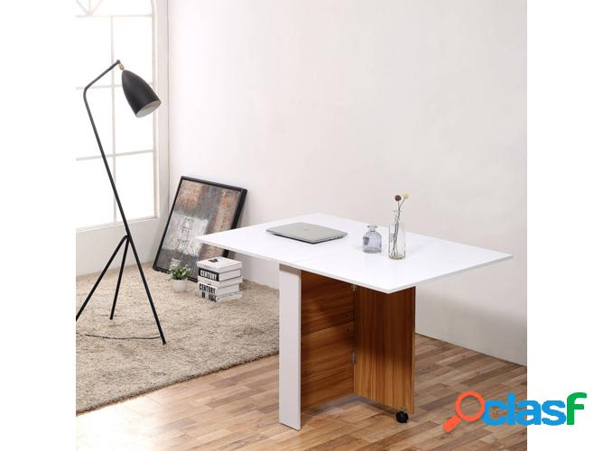 Mesa de Comedor HOMCOM 833-412 plegable con ruedas (Blanco y