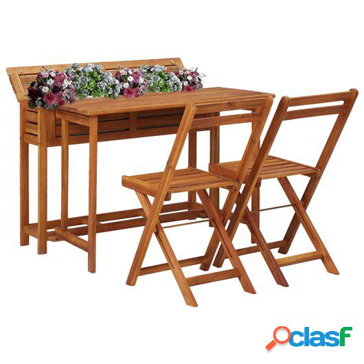 Mesa de bistró con 2 sillas y jardinera madera maciza de