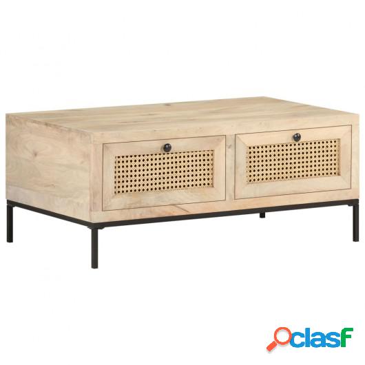 Mesa de centro madera maciza mango y caña natural 90x50x37