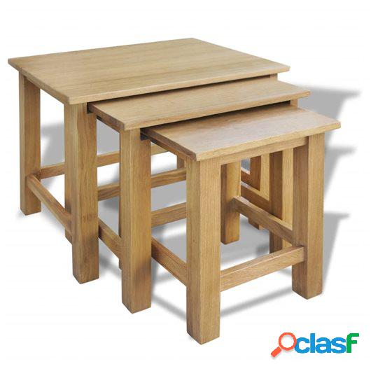 Mesas apilables 3 unidades madera maciza de roble