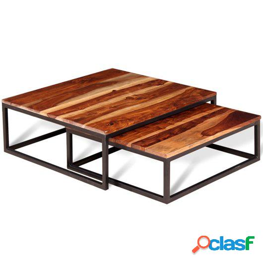 Mesas de centro apilables 2 piezas madera de sheesham maciza