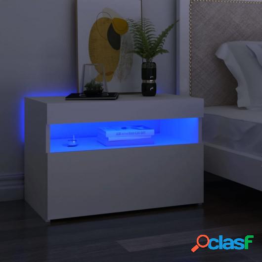 Mesita de noche con luces LED aglomerado blanco 60x35x40 cm