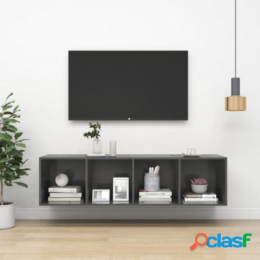 Mueble de pared para TV aglomerado gris brillo 37x37x142,5