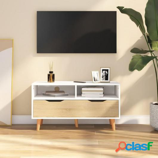 Mueble para TV aglomerado blanco y roble Sonoma 90x40x48,5