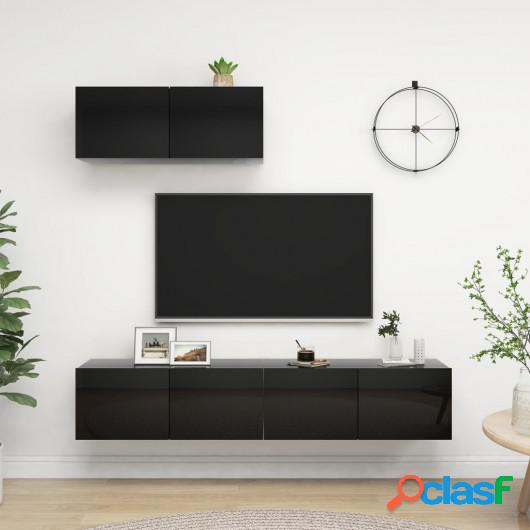 Muebles de TV 3 piezas de aglomerado negro brillante