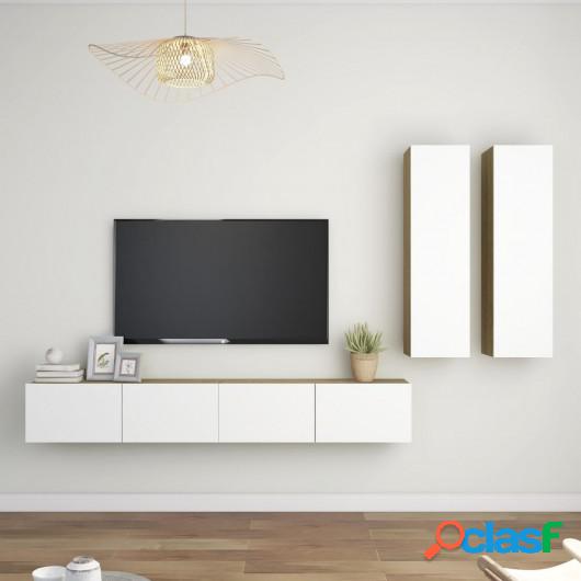 Muebles de pared de TV 4 pzas aglomerado blanco y roble