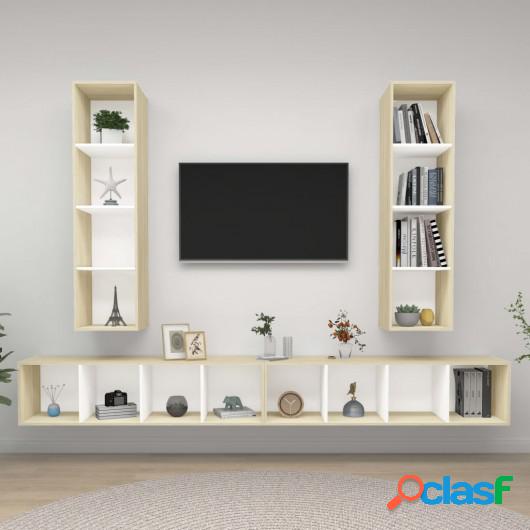 Muebles de pared de TV 4 uds aglomerado blanco y roble