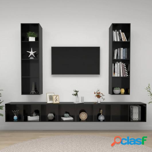 Muebles de pared para TV 4 pzas aglomerado negro con brillo