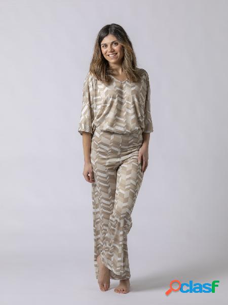 Pantalón culotte estampado geométrico Beige