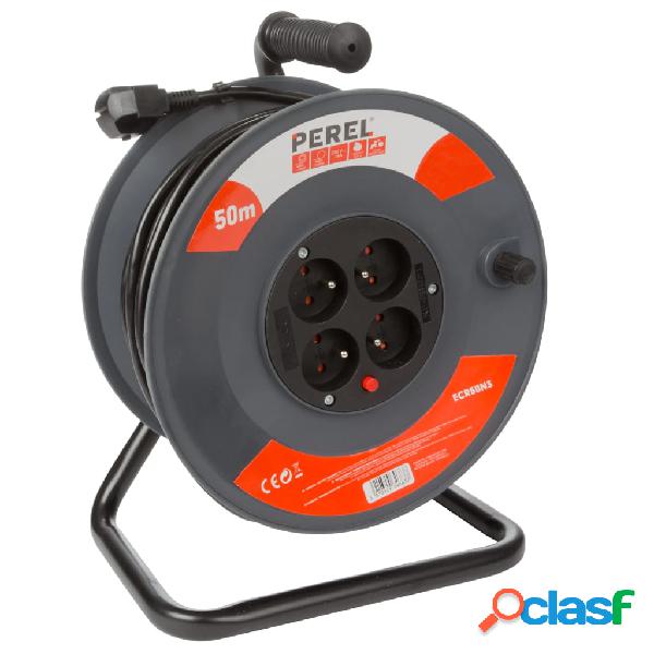 Perel Carrete de cable 4 enchufes 50 m