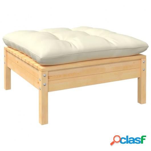 Reposapiés de jardín con cojín crema madera maciza de