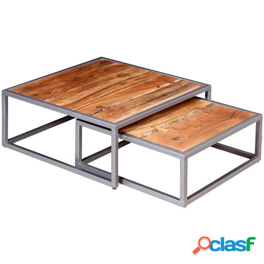 Set de mesas de centro madera maciza de acacia dos unidades