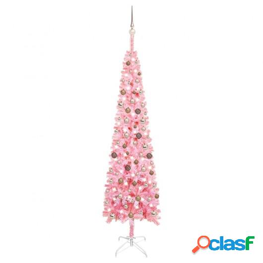 Set de árbol de Navidad estrecho con LED y bola rosa 240 cm