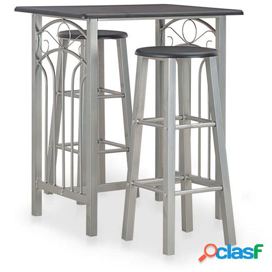 Set mesa y sillas altas de cocina 3 piezas madera y acero