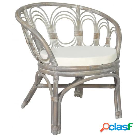 Silla de comedor con cojín ratán natural y lino gris