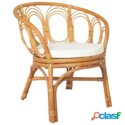 Silla de comedor con cojín ratán natural y lino marrón