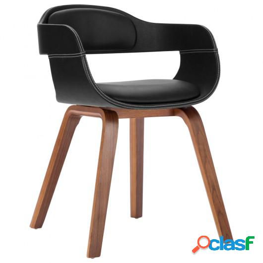 Silla de comedor de cuero sintético y madera curvada negro