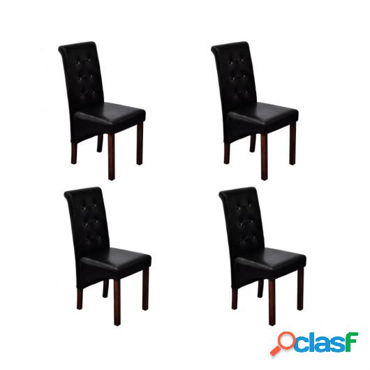 Silla de comedor negra de madera y cuero sintético, 4