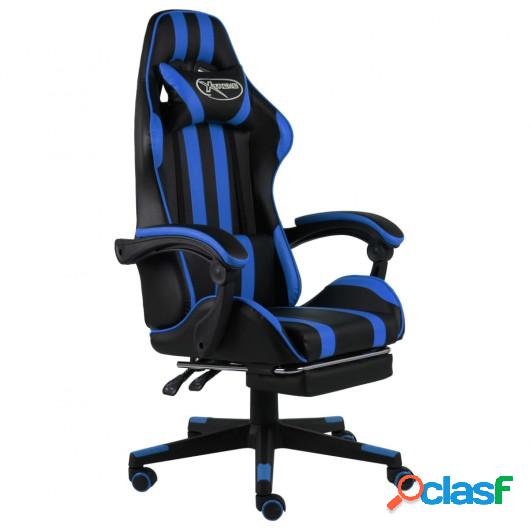 Silla gaming con reposapiés cuero sintético negro y azul